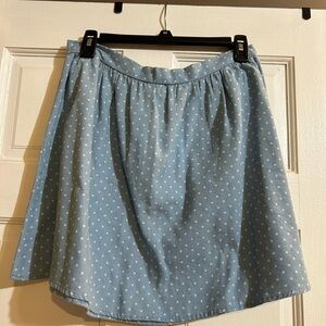 Everly Light Blue A-Line Skirt with White Polka Dots